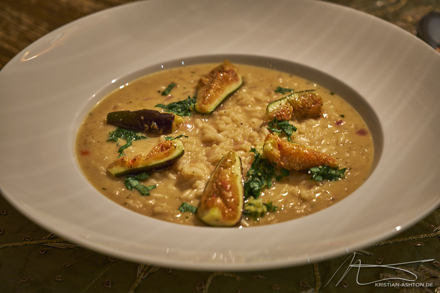 Espresso risotto with taleggio and honey-figs